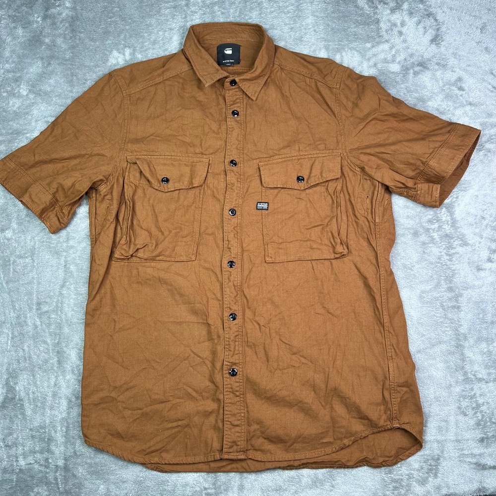 G-Star Raw Shirt Mens XL Brown Type C Straight Long Short Sleeve Button Pockets